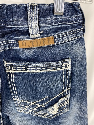 B Tuff Kids Boys Blue Cotton Size w9 Jeans Crinkle Wash Torque Bootcut Med Wash - Picture 6 of 12