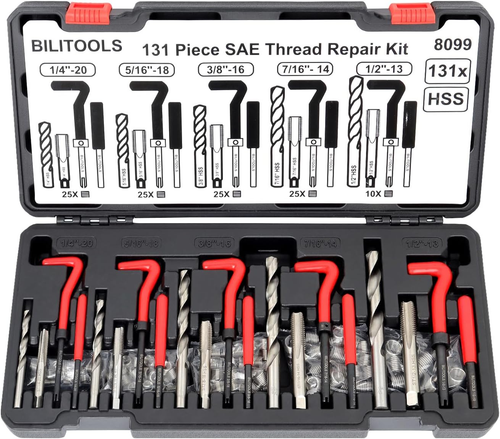Thread Repair Kit SAE, 131-Piece HSS Drill Helicoil Repair Kit...