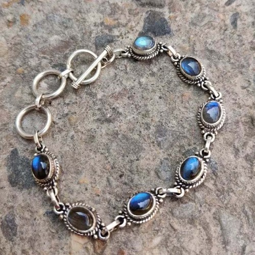 Pulsera de plata de ley 925 labradorita natural hecha a mano joyería sg457 - Imagen 3 de 5