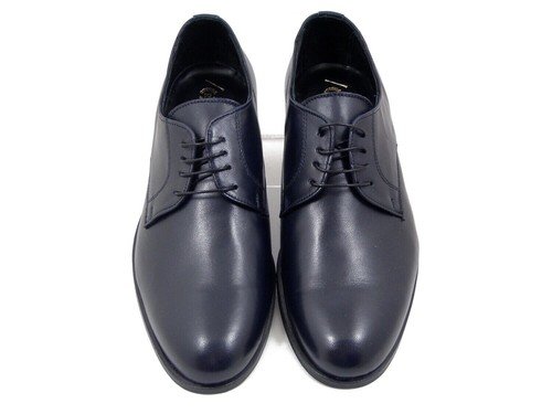 Scarpe Uomo Eleganti Derby in Pelle Blu Made in Italy - Picture 2 of 4
