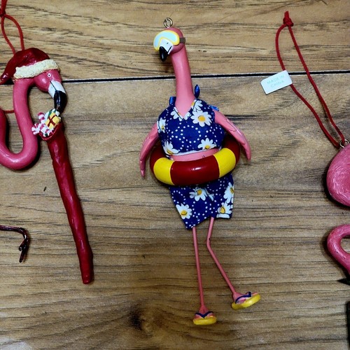 Lot of 3 Flamingo Christmas Ornaments -Pool Float, Present, Stocking Stouffer - Picture 3 of 8
