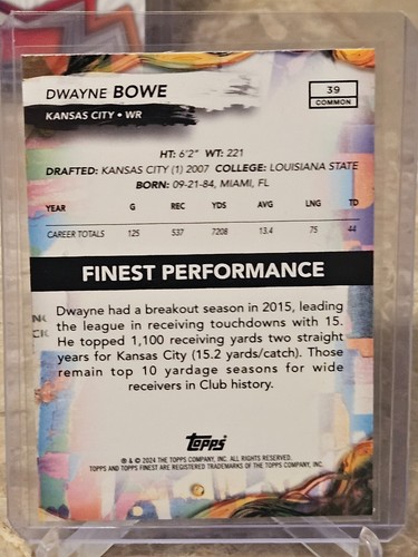 2024 Topps Finest Football #39 Dwayne Bowe Sky Blue /325 Chiefs - Picture 2 of 2