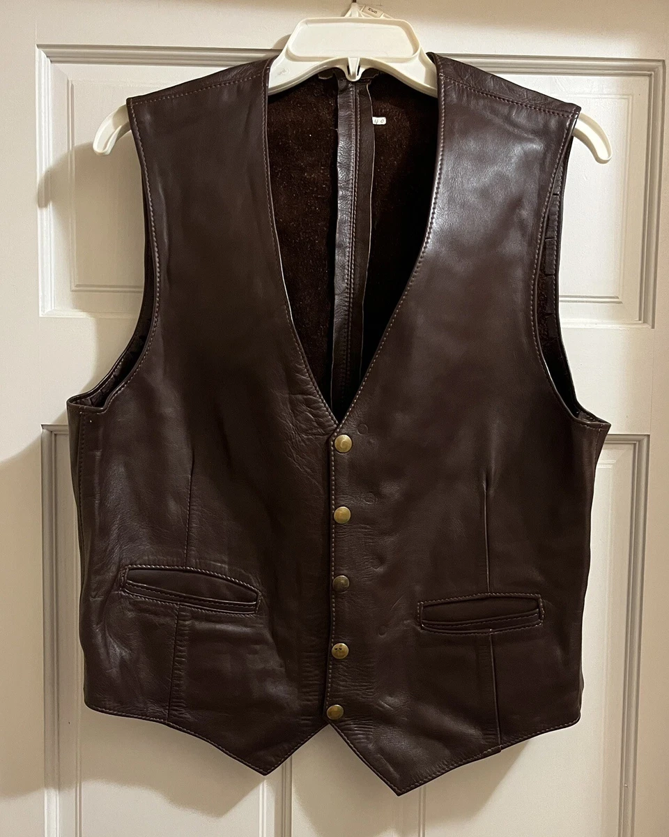 Vintage Brown Leather Vest Unlined Size Men s 40 eBay