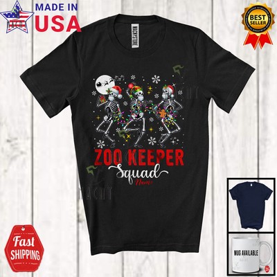 Custom Name Zoo Keeper Squad; Joyful Christmas Three Dancing Skeletons T-Shirt