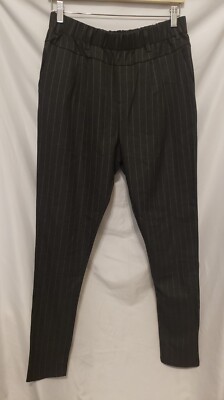 KAFFE Lya Jillian Pants Sz 38 (12) Dark Gray Mélange Striped Ankle Pull On