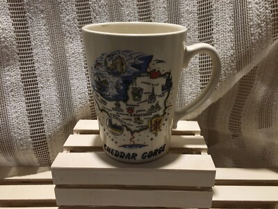 Cheddar Gorge Coffee Mug Cup England UK White Map Front Minimal Use