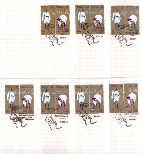 1980 India Mahatma Gandhi Dandi March Set Of 7 Special First day Cover Very rare - Picture 2 of 9