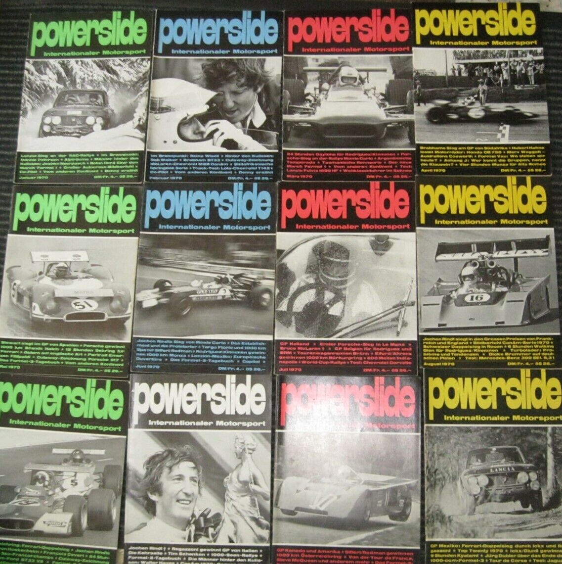 Powerslide 1970  kompl Jahrgang 12  Hefte Jochen Rindt Bruce Mc Laren Jo Siffert