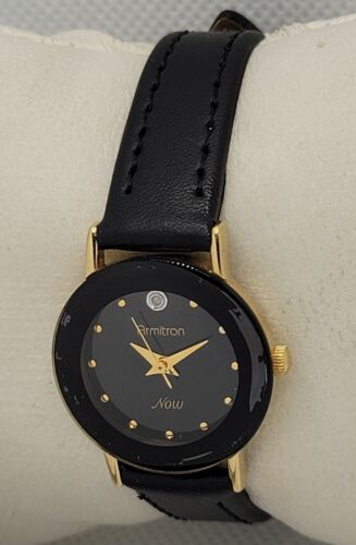 Ladies Armitron Now Gold Tone Black Dial Leather Band Watch 75/2447 K4 - Picture 2 of 9