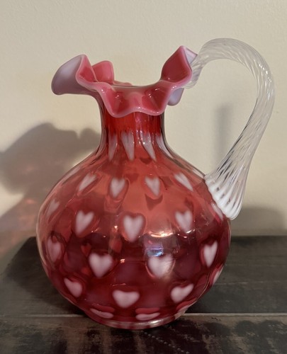 Vintage Fenton Glas Cranberry schimmernd Herz Optik Melone Krug