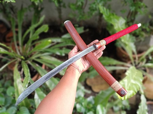 Coltello da campo caccia spada tailandese fatto a mano lama forgiata 15", manico palissandro, Pod - Foto 2 di 17