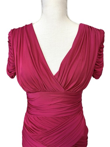 NEW Halston Heritage Ruched Mini Dress Short Sleeve V-Neck Pink Cocktail $395 S - Picture 5 of 16