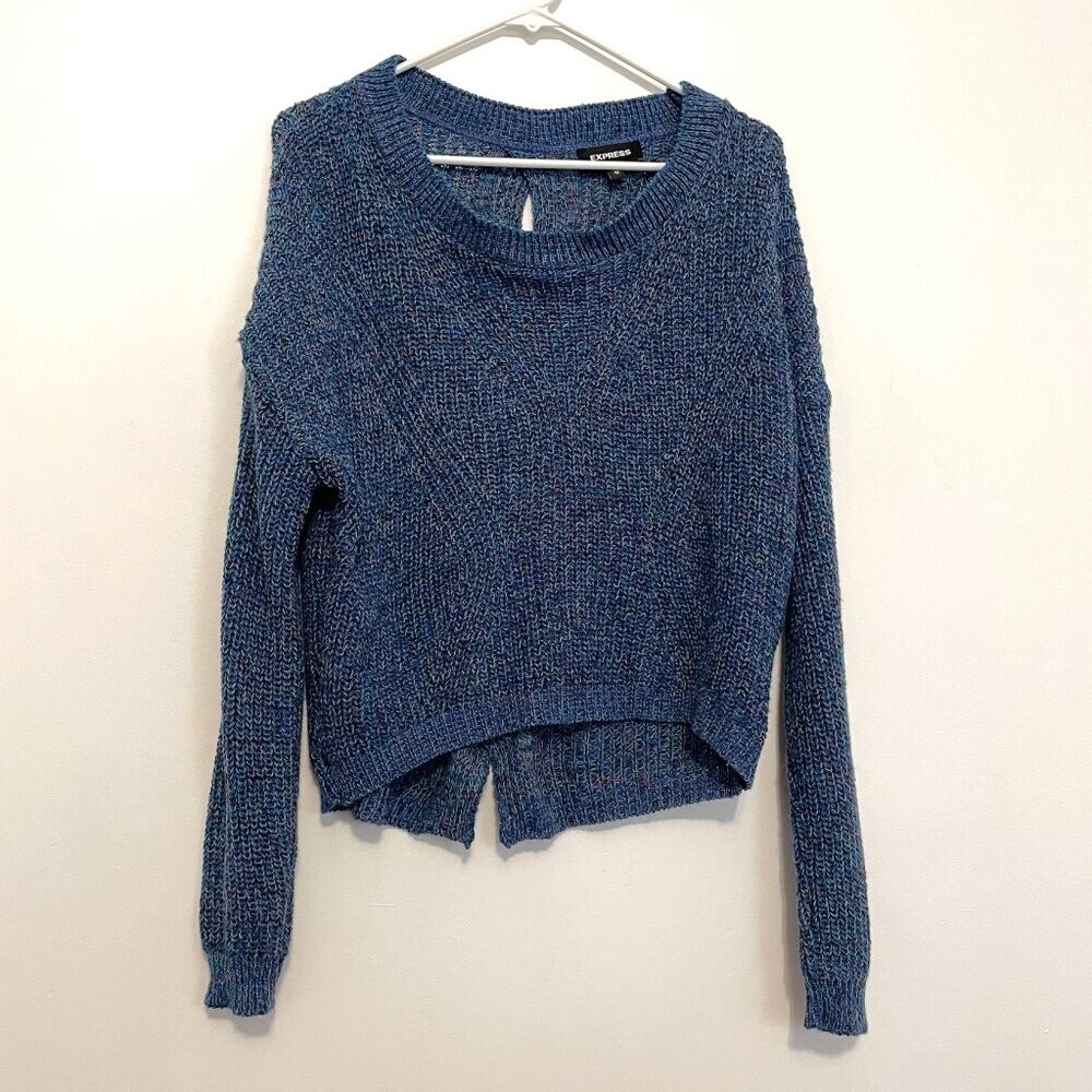 EXPRESS Cable Knit Split Back Pullover Sweater Bl… - image 2