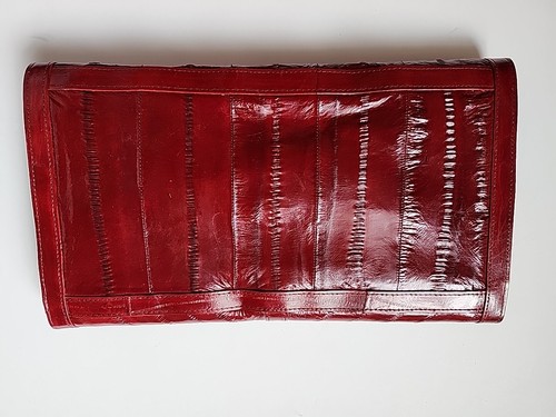 Vintage Red Burgundy Eel Skin Leather Clutch Purse - Picture 2 of 11