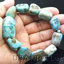 Blue Turquoise Bracelet Rough Nugget Beads Kingman Healing Gemstone 7.5"