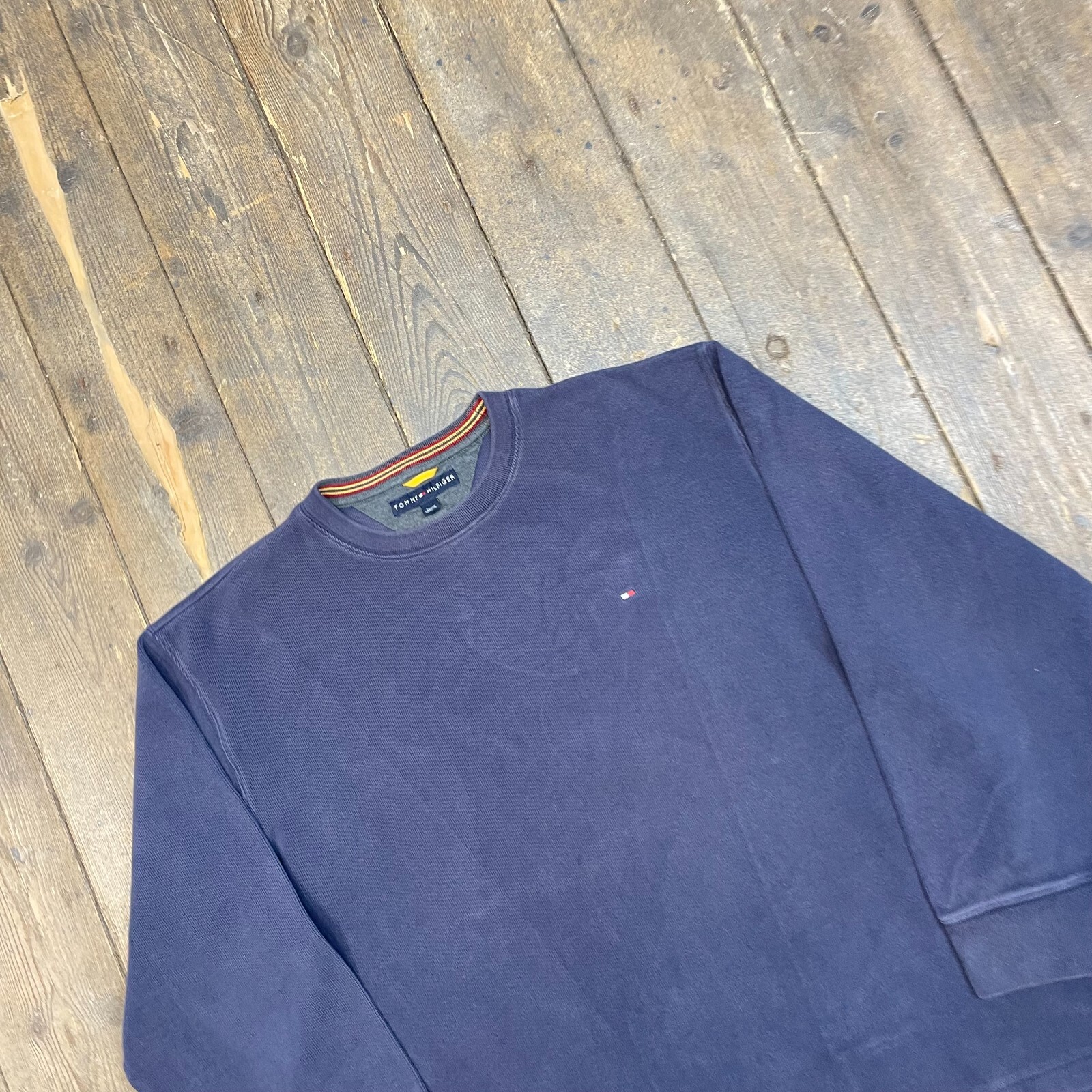 Tommy Hilfiger Jumper Vintage Y2K Crew Neck Heavy Knit Sweater Blue, Mens XL image 3