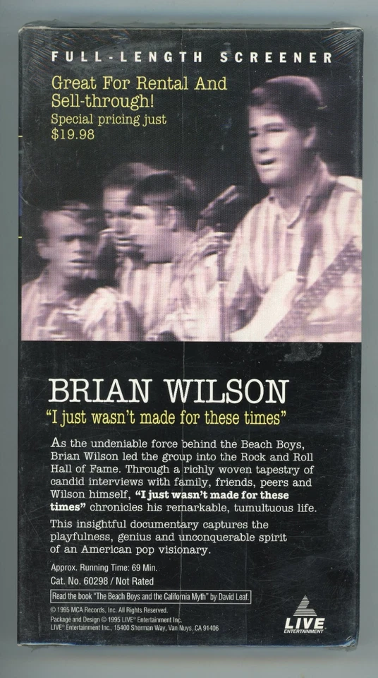 Brian Wilson VHS TAPE NEW SEALED I Just Wasn't Made for These Times OOP - Image 2 of 4