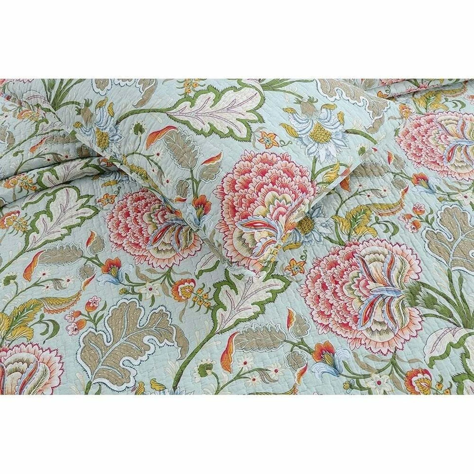 ¡NUEVO!~ ACOGEDOR CONJUNTO DE EDREDÓN TROPICAL PLAYA FLORAL AZUL VERDE AGUA ROJA AZUL COTTAGE CHIC Foto 3 de 3