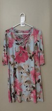 Women’s Dazzle Up Dress Sz Medium Floral Crisscross Neckline Long Sleeve #IB