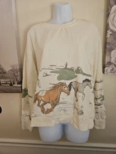 Nwt Isaac Morris Cream Colored Horses Running Sweater Size Large For Women