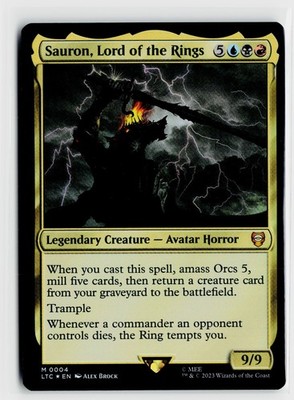mtg sauron lord of the rings commander deck Sauron, Dark LotR THE RING TEMPS YOU AMASS ORCS Magic Custom then return a creature card from your graveyard to the battlefield MTG Sauron, Lord Of The