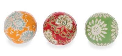 Schwimmkugel Blüte aus Porzellan (3er Set) D:4 cm grün, gelb, rot - Teichdeko