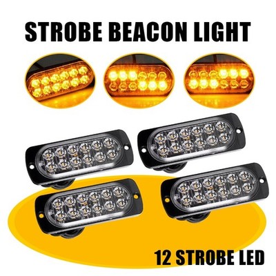 4PCS Amber LED 12 Car Truck Strobe Bar Light Flashing Warning Hazard Lamps 12V