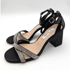 Nina Quinley Rhinestone Metallic Ankle Strap Sandal Women's Black Size US8M EU38