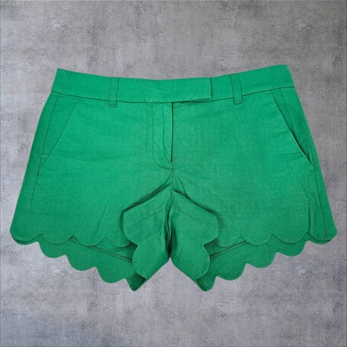 J. Crew Shamrock Green Line Blend Scalloped Hem Chino Dress Shorts Size 6 S55
