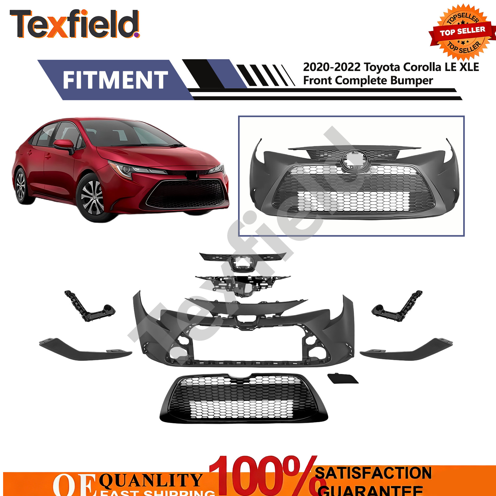 For 2020-2022 Toyota Corolla LE XLE Front Complete Bumper Cover Fascia Set