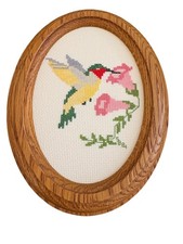 Hummingbird Floral Needlepoint In Oak Frame 8.5 x 6.5 Inches