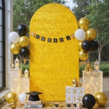 6ft Gold Sparkly Arch Cover for Party Foil Fringe Glitter Backdrop Cover 2-Si...