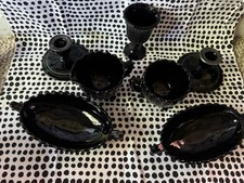 Vintage lot of 7 Black Pressed Glass Dish Set...