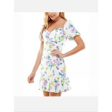 City Studio Sweetheart Puff Sleeve Floral Mini Dress in White