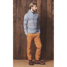 Ben Sherman Merino Fair Isle Shawl Collar Sweater Gray Winter Ski Cottagecore M
