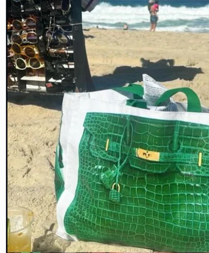 Recycled Reusable Grocery Tote, Birkin Bag GREEN - Picture 2 of 6