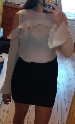 Bluse, Tunika, Chiffon, rose, Off Shoulder, Cut Out, XXS, 2XS, XS, 32 34 36, süß