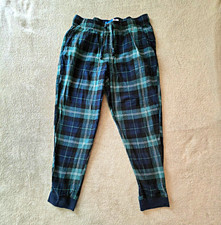 Old Navy Men's Plaid Pajama Pants L Green Blue Black Drawstring Cotton Wash