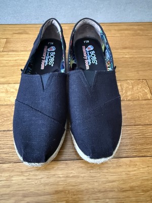 Bobs Skechers Platform Wedge Espadrille Slip On Black Canvas Shoes Women's 7.5