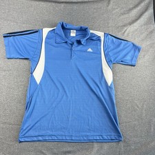 Adidas Polo Mens L Blue Logo Short Sleeve Gym Training Athletic Outdoor Running