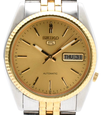 【Near MINT】SEIKO 5 7009-3110 Gold Silver Dial Day-Date 36mm Automatic