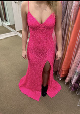 Sherri Hill Pink Sequin Formal Gown with Front Slit