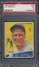 1934 GOUDEY BASEBALL #37 LOU GEHRIG PSA 3 VG HOF YANKEES