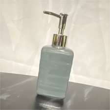 Light Blue Ceramic Soap Dispenser with Silver Pump Polished Finish Modern