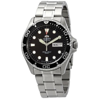 Orient Sports Ray II Automatik schwarzes Zifferblatt Stahlband Herrenuhr TAA02004B9