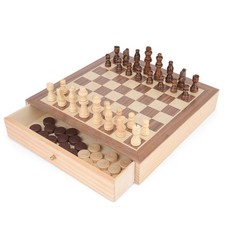 Toyrific 2 in 1 Chess and Draughts Game Board, Portable Wooden Family Games