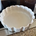 Vtg French Country White Ceramic Tart Pie Baking Pan Scalloped 10.5” Farmhouse