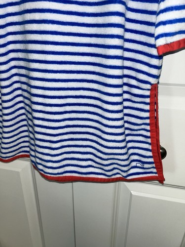 Vineyard Vines Girls Swim Cover Up Terry Cloth Blue White Stripes Hooded Size 14 - Picture 4 of 5
