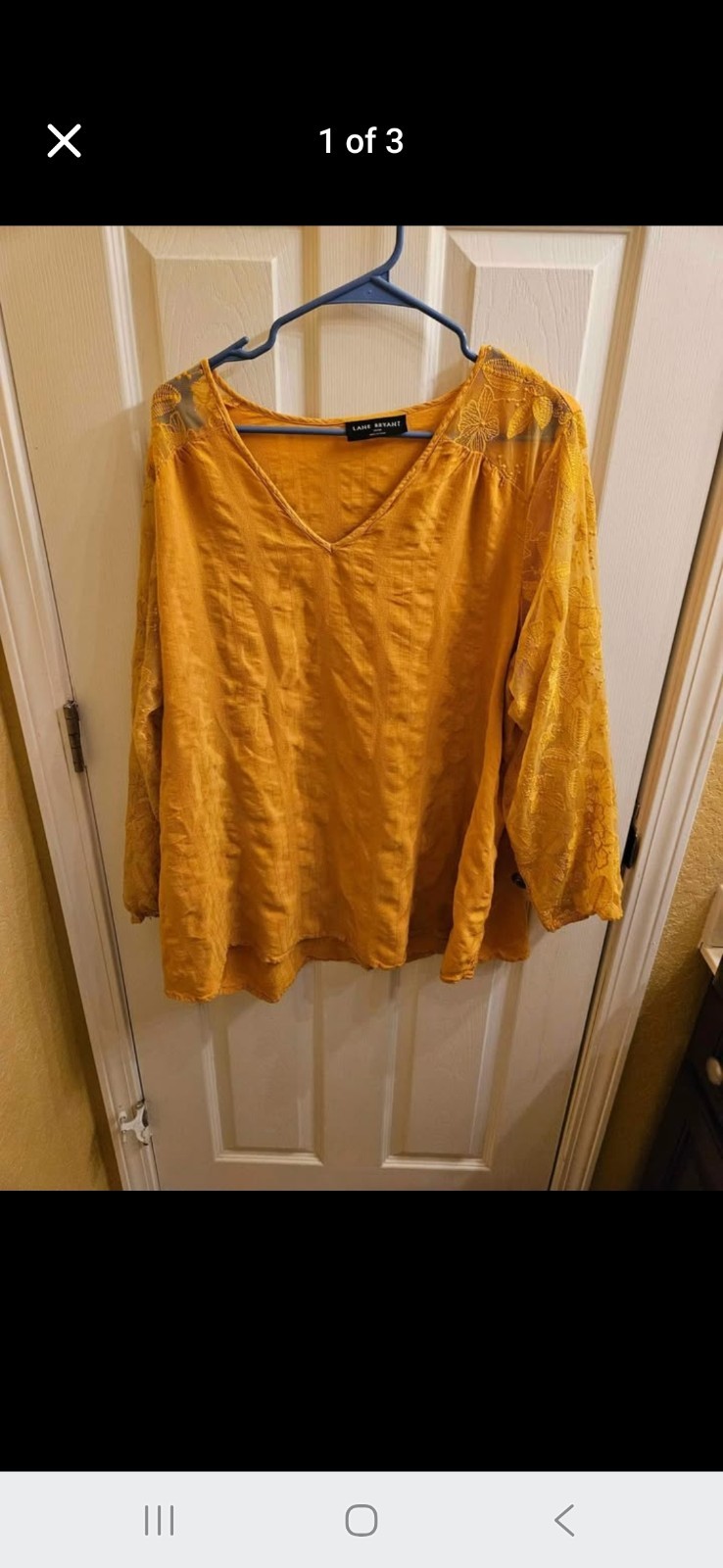 Lane Bryant top gold yellow v neck long sleeve floral lace boho casual  sz 26/28
