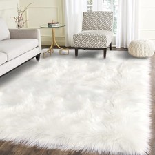 Latepis White Faux Fur Sheepskin Rug 4x6 for Living Room, Fuzzy Rugs Fluffy